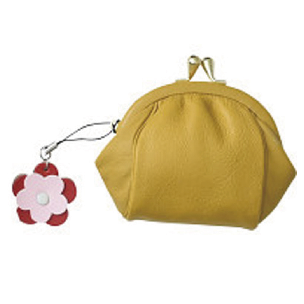 良品工房 日本製牛革がま口財布（ストラップ付）黄