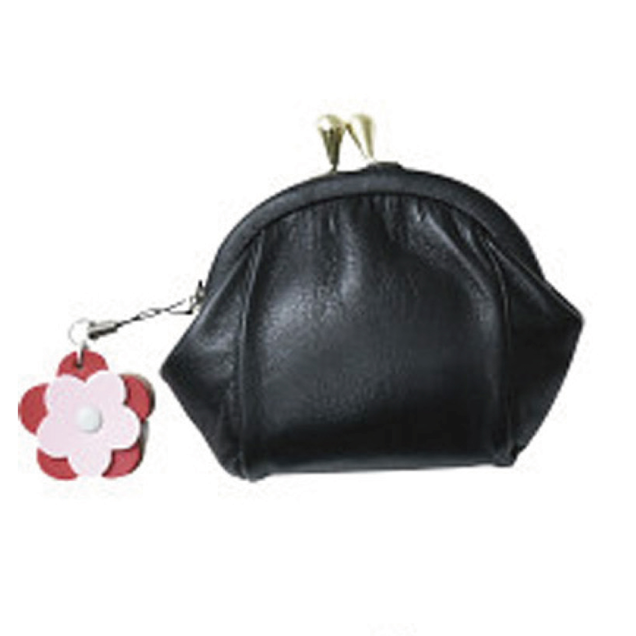 良品工房 日本製牛革がま口財布（ストラップ付）黒