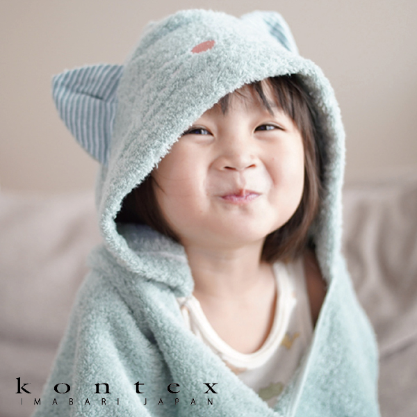 【kontex】ねこさん フード付きバスタオル ミント