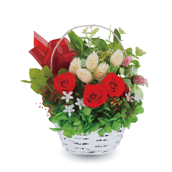 プリザーブドフラワー籠入りレッド