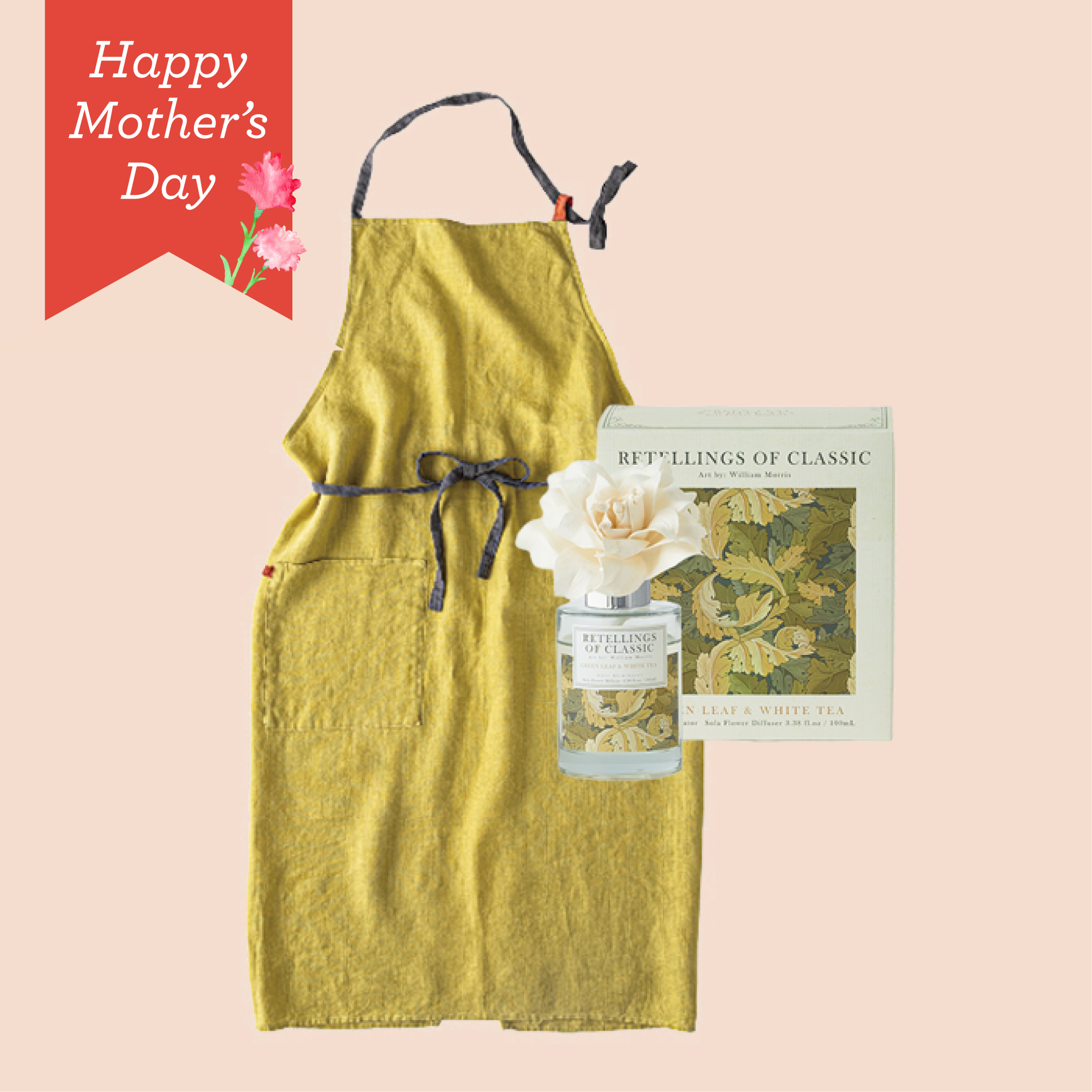 【母の日限定ラッピング】Lino e Lina エプロン＆ディフューザー（ミモザ）