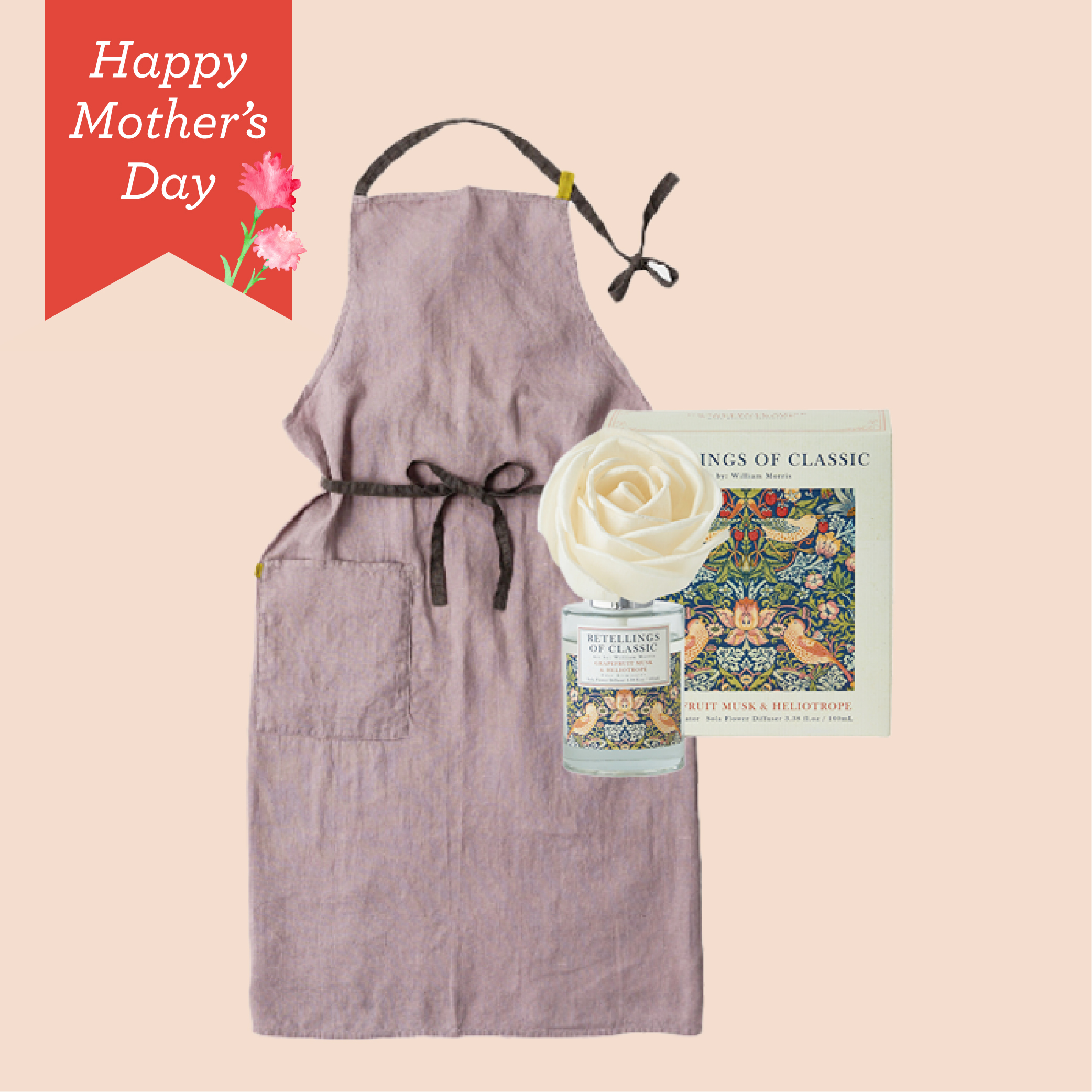 【母の日限定ラッピング】Lino e Lina エプロン＆ディフューザー（ルビ）