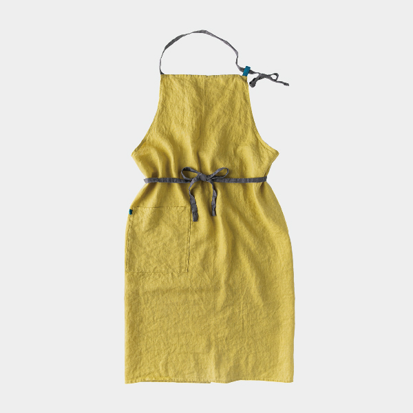 【Lino e Lina】フルエプロン マノン ミモザ／ブルーパヴォーネ