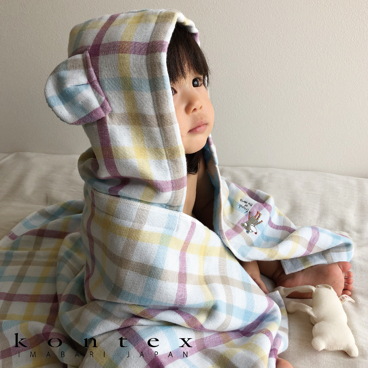 【kontex】デュオ フード付きバスタオル ブルー