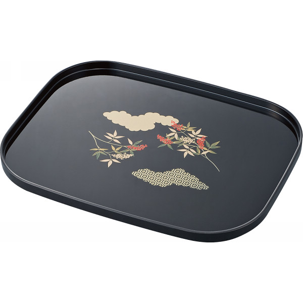 山中塗 南天に紋 くつわ盆