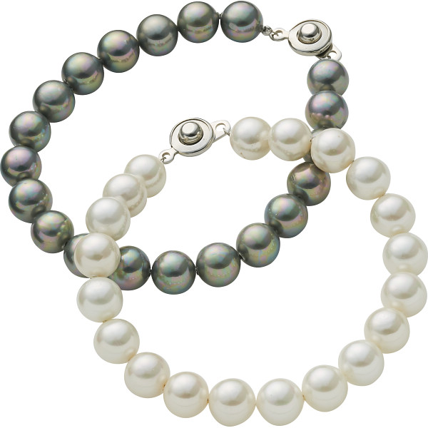 ヴィクトリアンローズ 貝パールブレスレット２色セットホワイト・グレー