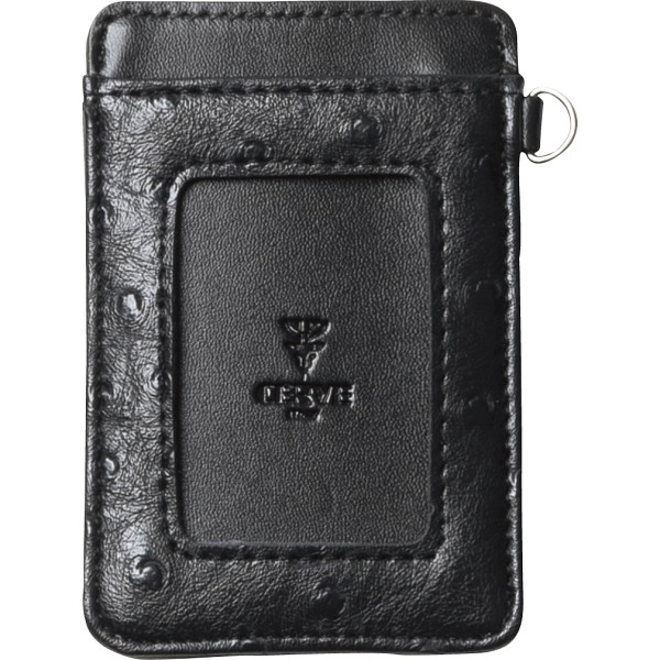 チェルベ オーストリッチ型押し 両面パスケースブラック