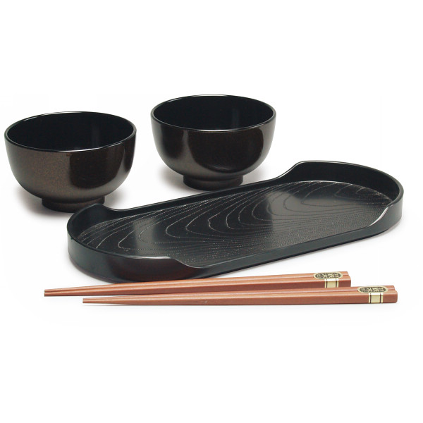 ラメ塗 汁椀２客揃（盆・箸付）