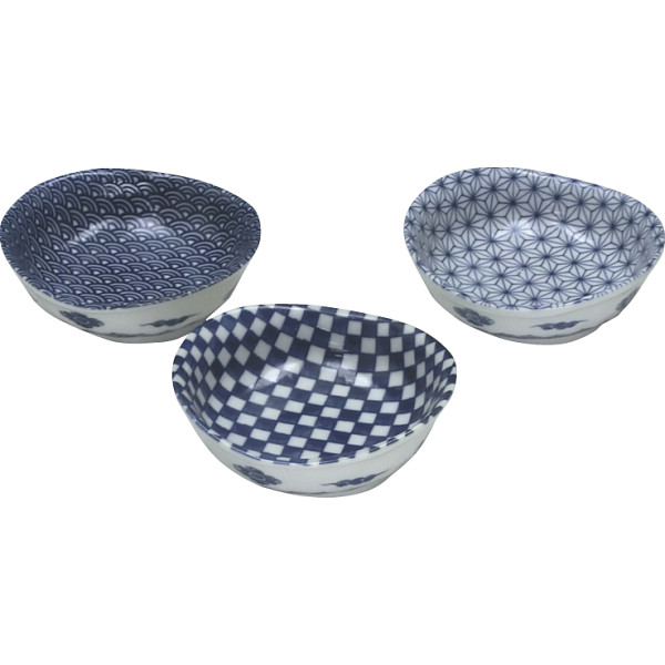 藍染 楕円小付３柄揃