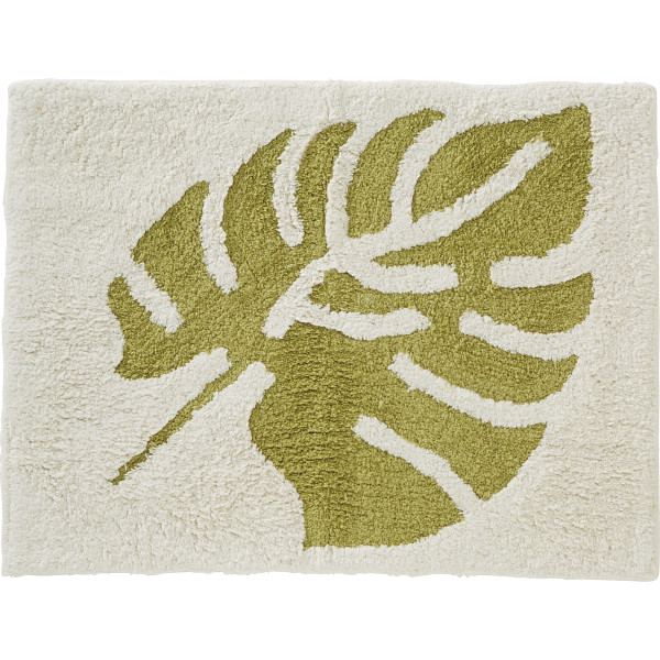 インドマット モンステラアイボリー地・柄グリーン