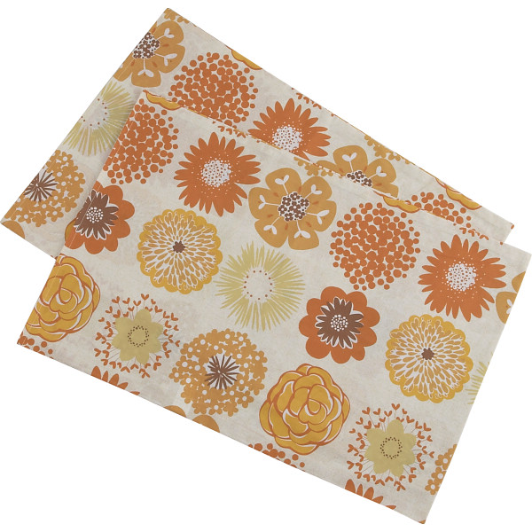 ピロケース２枚セット（フラワードット）オレンジ