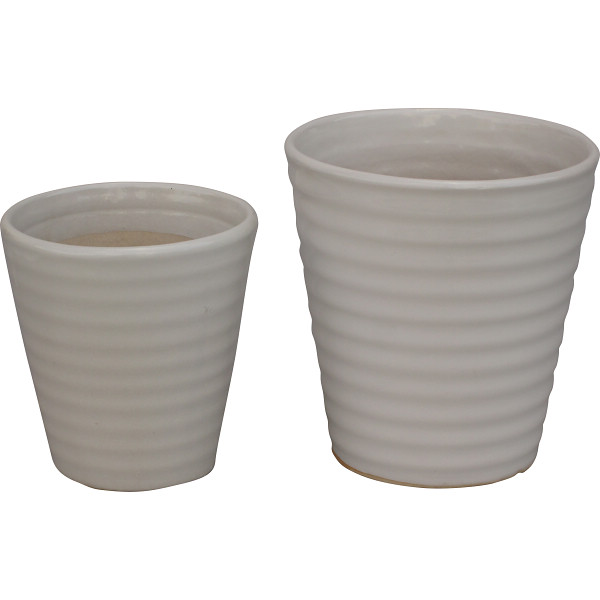 陶器植木鉢２点セットホワイト