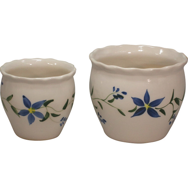 陶器植木鉢２点セット花柄Ａ