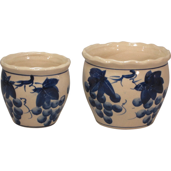 陶器植木鉢２点セットブドウ柄