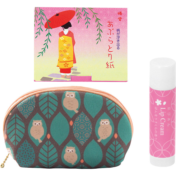 シェルポーチふくろうとスキンケアセット（舞妓・桜）舞妓・桜