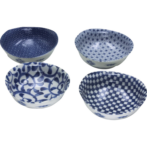 藍染 楕円小鉢４柄揃