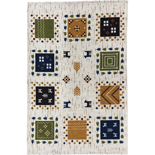 シェニールプリント玄関マットアイボリー