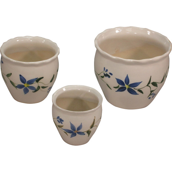 陶器植木鉢３点セット花柄Ａ