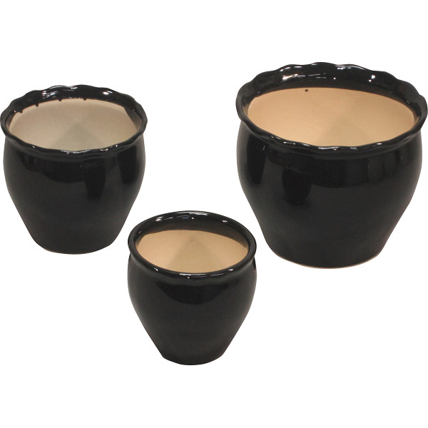 陶器植木鉢３点セットブラック