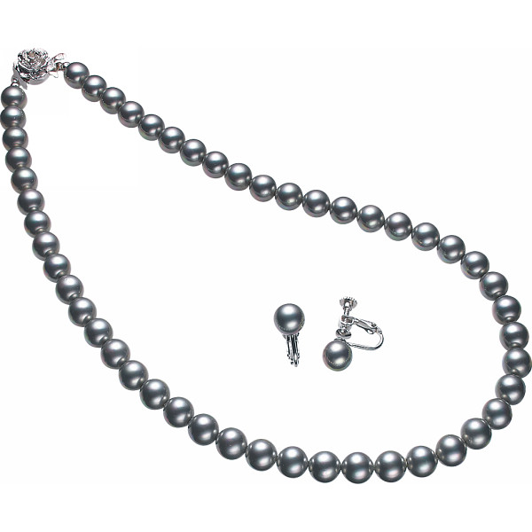 ヴィクトリアンローズ 貝パールネックレス＆イヤリンググレー