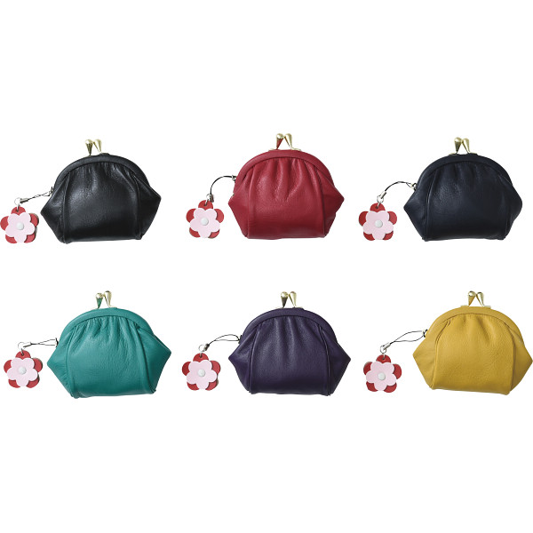 良品工房 日本製牛革がま口財布（ストラップ付）黄