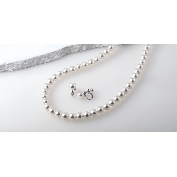ヴィクトリアンローズ貝パール８ｍｍネックレス＆イヤリングホワイト