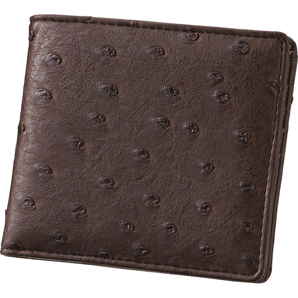 チェルベ オーストリッチ型押し二つ折財布ブラウン