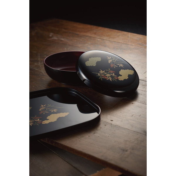 南天に紋 菓子器・盆揃