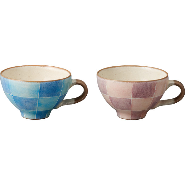 手描き色市松 ペアスープカップ