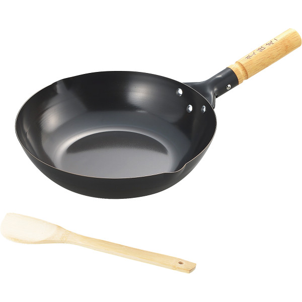 陳建一 木柄北京鍋（２８ｃｍ） 竹ターナー付