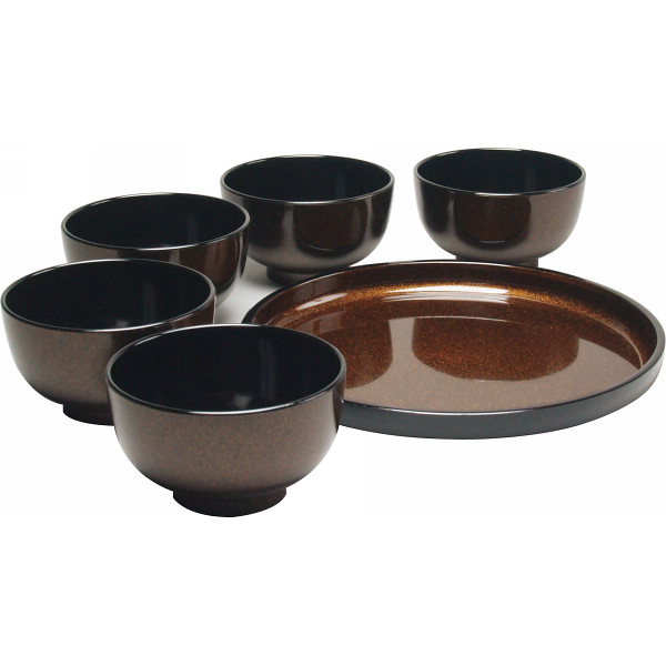 ラメ塗 汁椀５客揃（丸盆付）