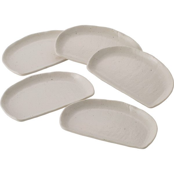 粉引 半月皿５枚揃