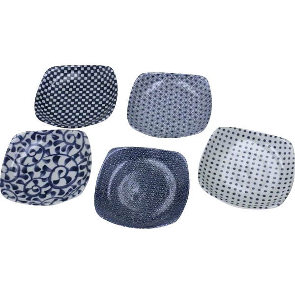 藍染 正角皿５柄揃