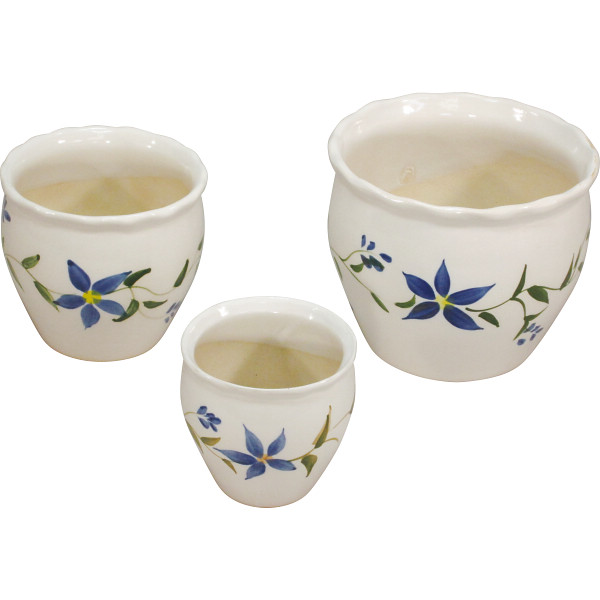 陶器植木鉢３点セット花柄Ａ