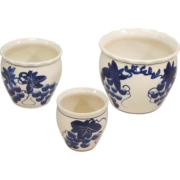 陶器植木鉢３点セットブドウ柄