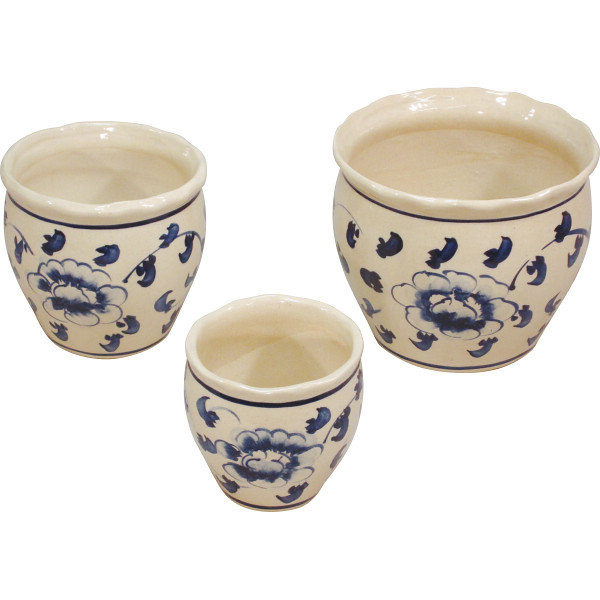 陶器植木鉢３点セット花柄Ｂ