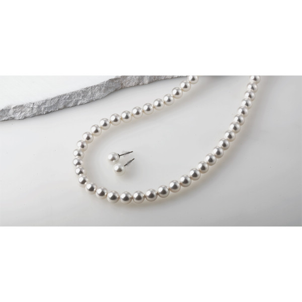 ヴィクトリアンローズ貝パールネックレス＆ピアス１０ミリ玉ホワイト