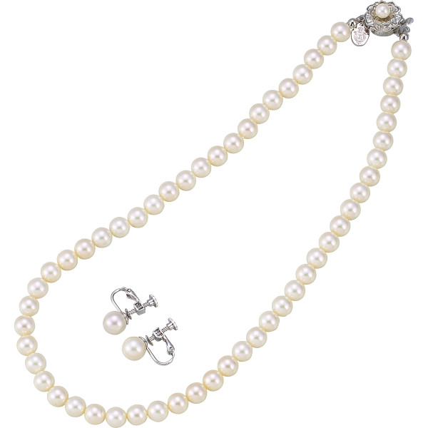 ジョルジュ・レッシュ　泉州の貝パールネックレス・イヤリングセットホワイト