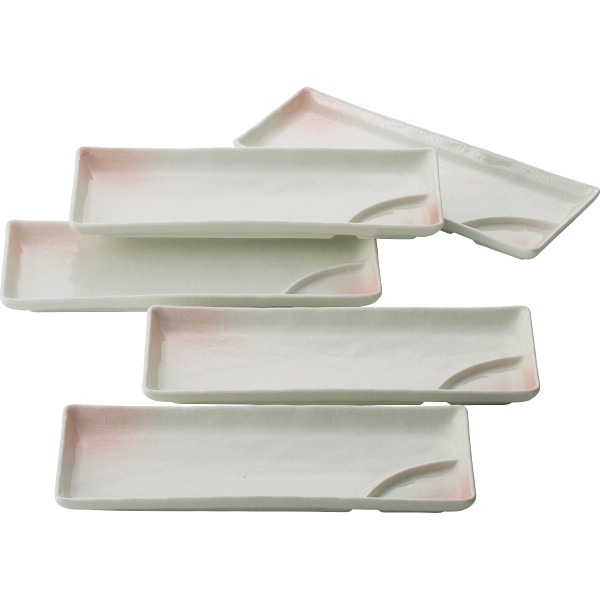 ピンク吹 仕切焼物皿５枚揃