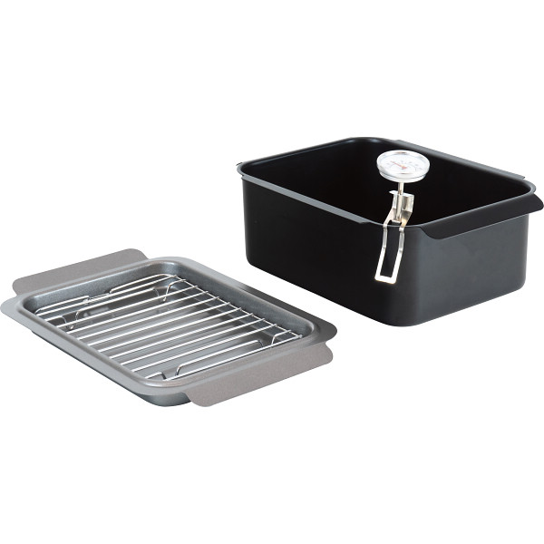 ポコフリット　角型揚げ鍋ワイド（温度計・アミ付）