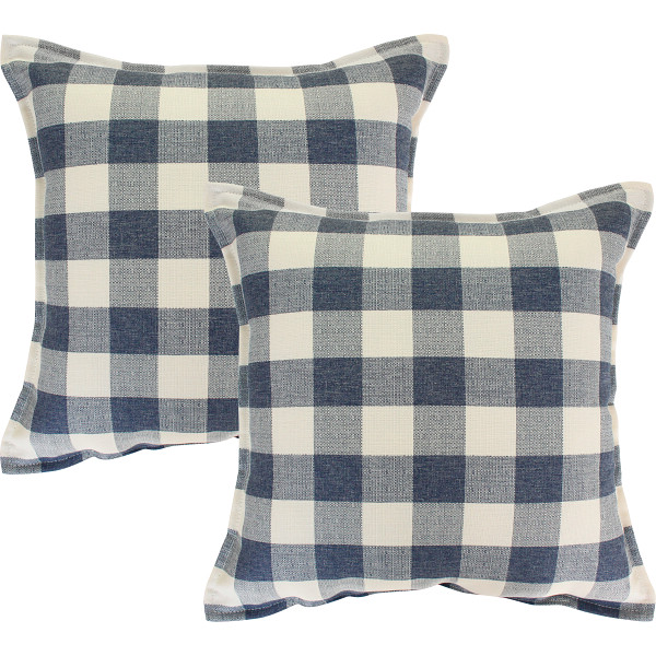 セアテクッション２個組　カントリーチェックブルー