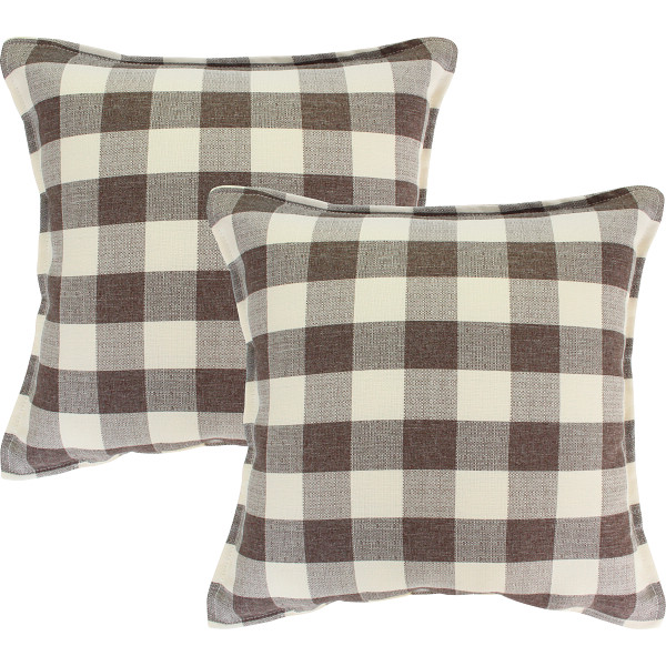 セアテクッション２個組　カントリーチェックブラウン