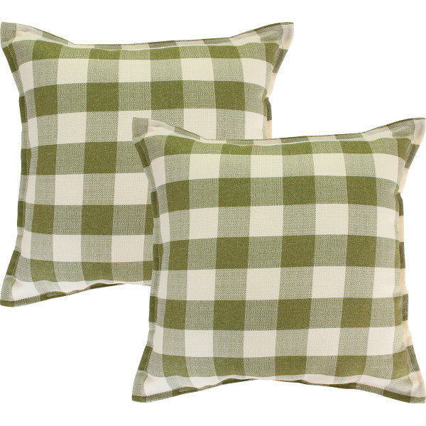 セアテクッション２個組　カントリーチェックグリーン