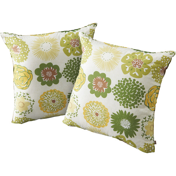 クッション２個セット（フラワードット）グリーン