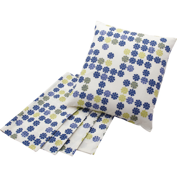 のんはん 座布団カバー５枚セット（おはじき）ブルー