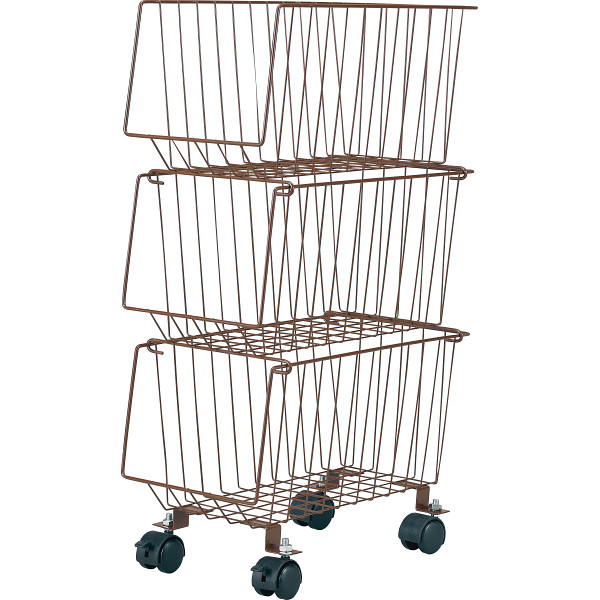 スタッキング式３段収納バスケットブラウン