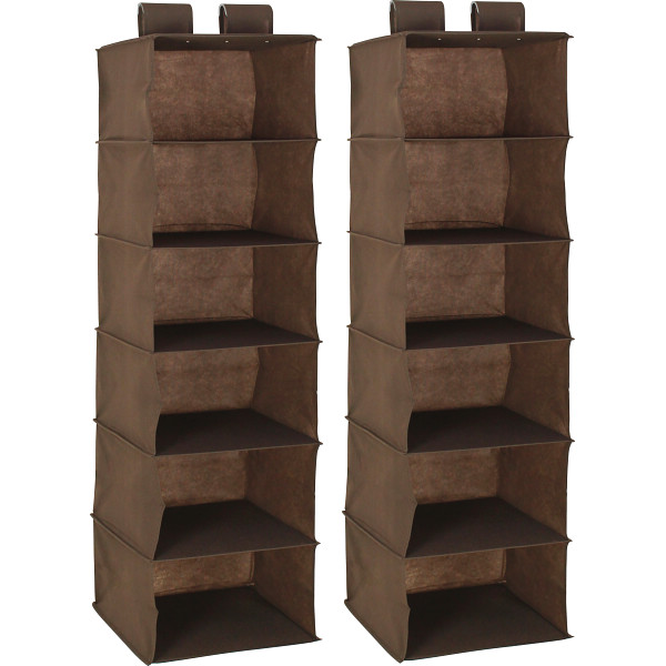 吊り下げ収納ラック６段（２個組）ダークブラウン