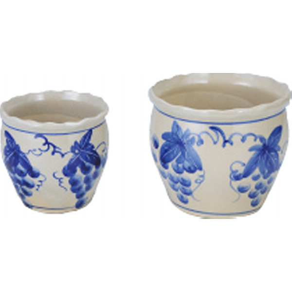 陶器植木鉢４点セットブドウ柄