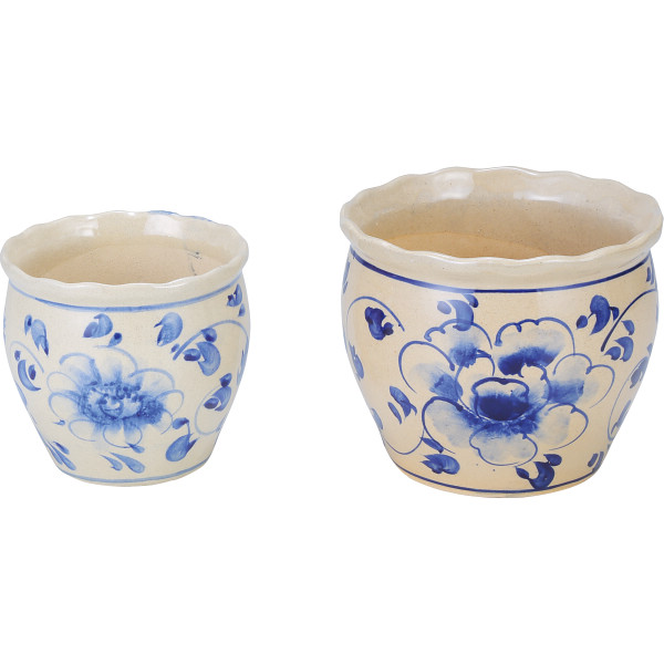 陶器植木鉢４点セット花柄