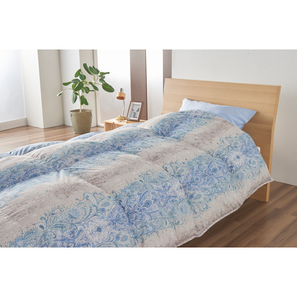 グレーグースダウン９０％羽毛ふとんブルー